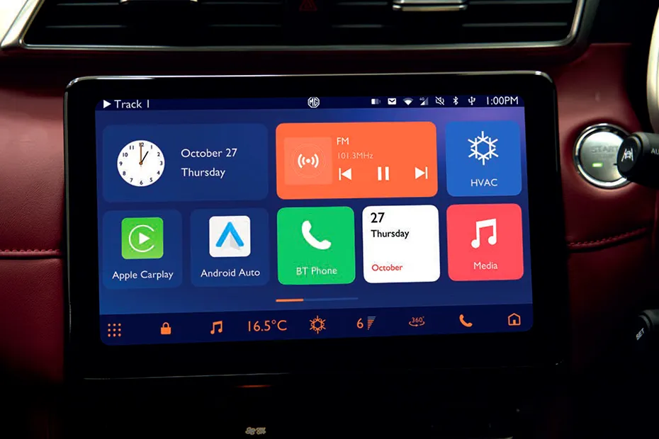 MG Astor Interior — Infotainment System Main Menu